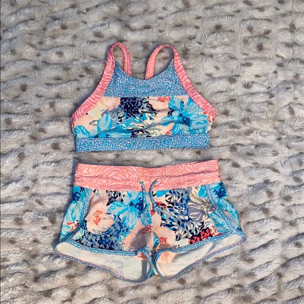 Athleta Girl Pink and Blue Activewear Swim Set